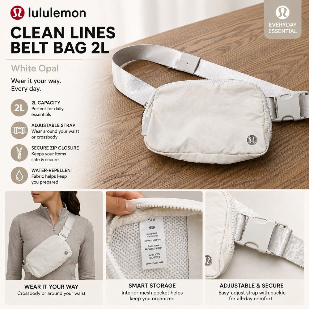 Lululemon Clean Lines Belt Bag 2L White Opal Fanny Pack Crossbody